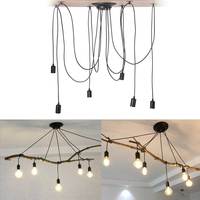 6 Head Ceiling Lamp Holder for E27 Bulb Industrial Vintage Style Pendant Light Holder 85-265V for Livingroom Restaurant Decor