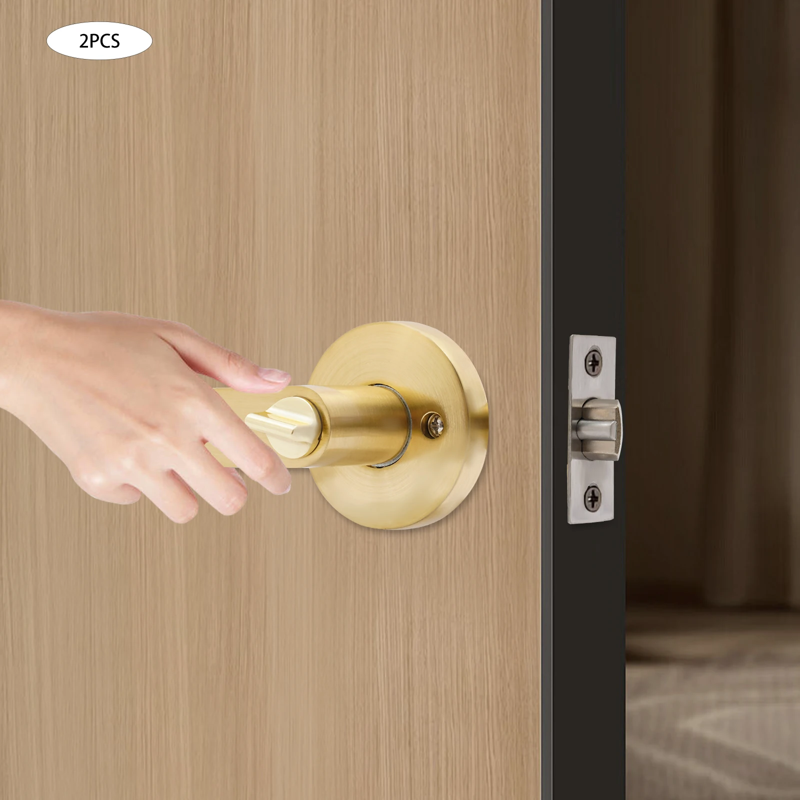 

Gold Spherical Three Bar Door Lock 2pcs Heavy Duty Door Levers with Keys Privacy Door Locks For Wooden Doors Bathroom Doors
