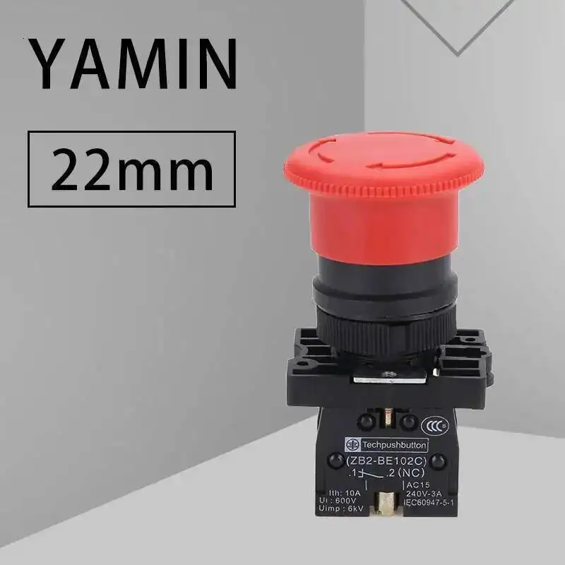 XB2-ES542 Red NC 22mm Emergency Stop Mushroom Rotary Locking Push Button Switch Control Electrical Starter 220V 10A