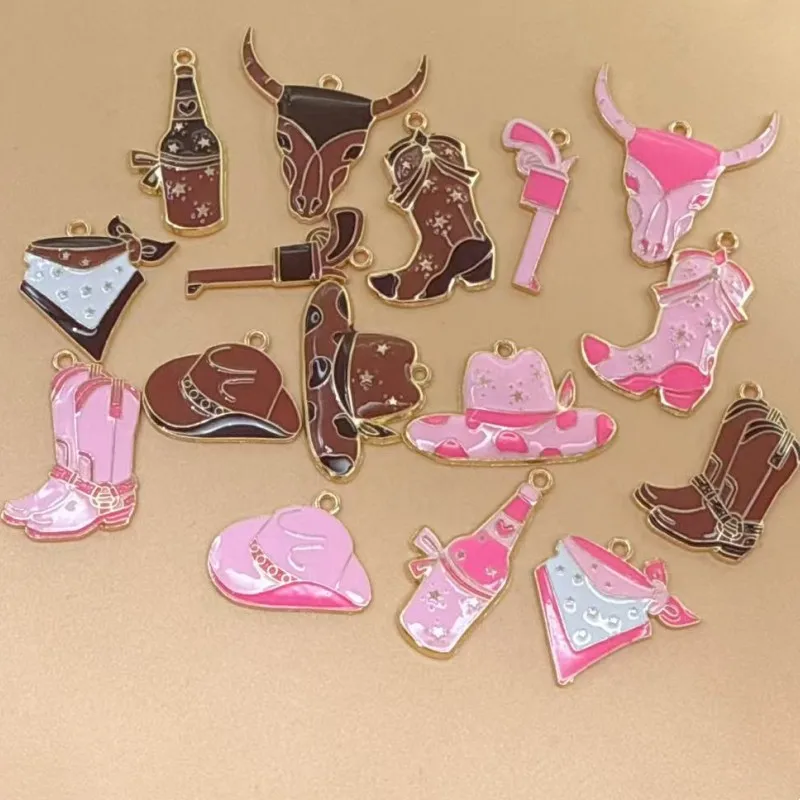 10pcs/pack Fashion West Cow Boy Boot Hat Metal Charms Pendant for Jewelry Making Craft DIY