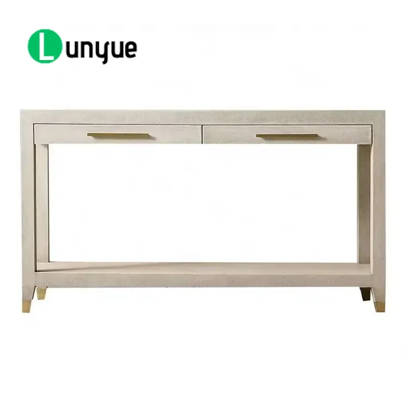 Modern Imitation Suede Leather Two Drawer Porch Table for Living Room Apartment Hotel Farmhouse Stylish Storage Furniture