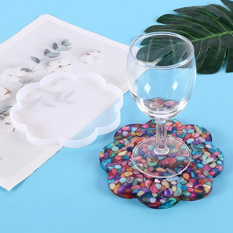 DIY Flower Tea Tray Coaster Silicone Mold Flower-shaped Cup Mat Holder Epoxy Resin Mould Crafts Home Decoration Casting Tool