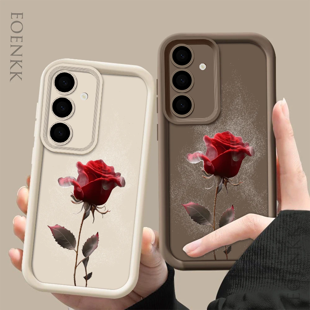 Simple Rose Case For Samsung Galaxy S25 S22 S21 S23 S20 S24 Ultra FE A35 15 A25 A55 Note 20 Plus 5G Silicone Phone Cases Cover