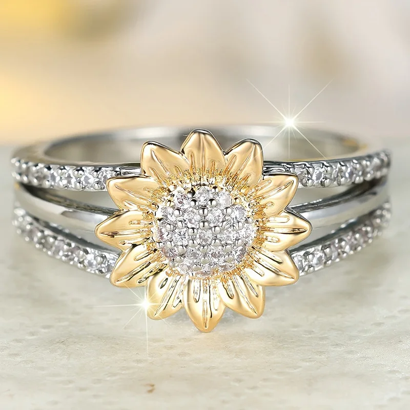 European and American Summer Fresh Flower Finger Ring Elegant and Exquisite Sunflower Super Flash Two Color Accessory