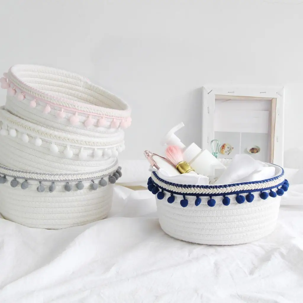 Nordic Lovely Storage Basket Household Woven Thread Ornaments Stationery Sundries Organizer Tabletop Photography Props