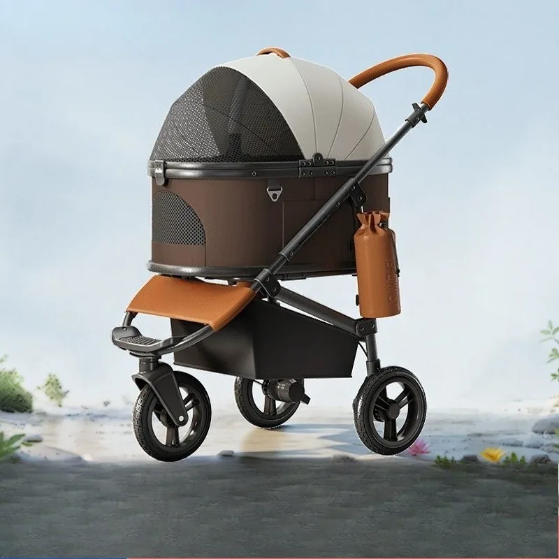 Pet cart three-wheeled cat and dog foldable object push can be separated