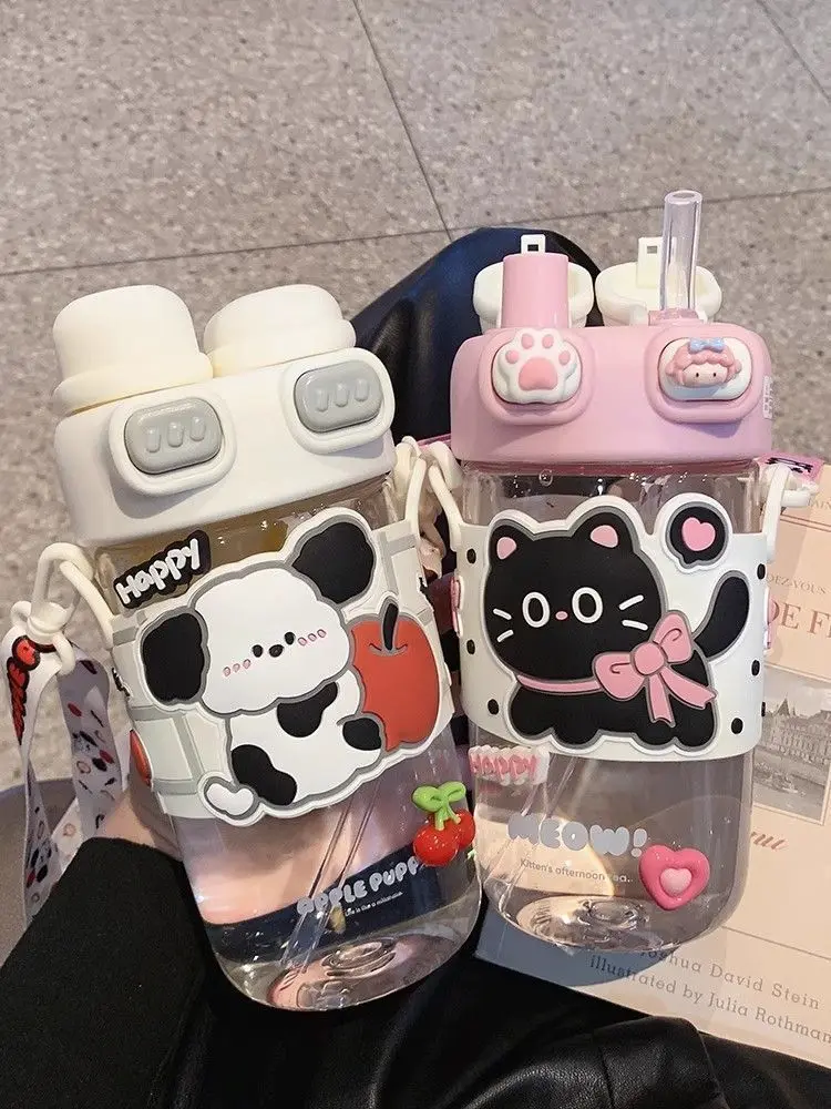 Cartoon Kawaii Kids Capybara Water Bottle With Straps and Straws One Cup for School and Festivals for Children Back To School