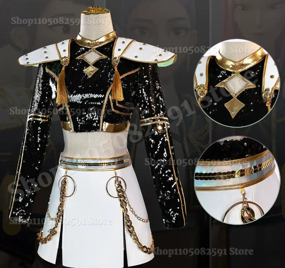 K-Pop شيطان الصيادين تأثيري رومي زوي ميرا تأثيري حلي الذهب الأسود مجموعة النساء أطفال بنات فستان حفلة الهالوين الدعائم #4