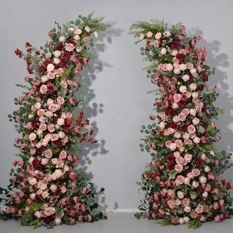 

green plant red horn flower arrangement wedding stage background decoration hydrangea rose simulated