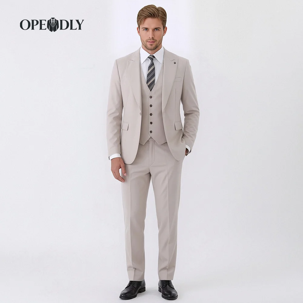

OPEODLY Men's Slim Fit 3 Piece Tuxedo Suit - One Button Blazer Jacket Vest Pants Set for Formal Wedding And Business Occasions
