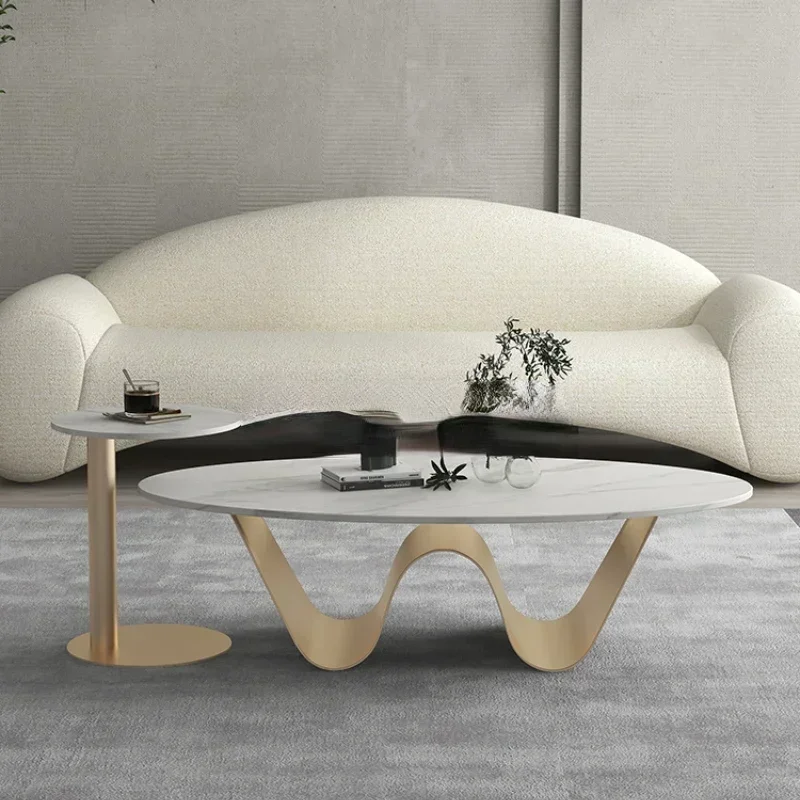 Living Room Home Italian Style Light Luxury Stone Plate Table Oval Shaped Modern Simple Small Apartment Minimalist