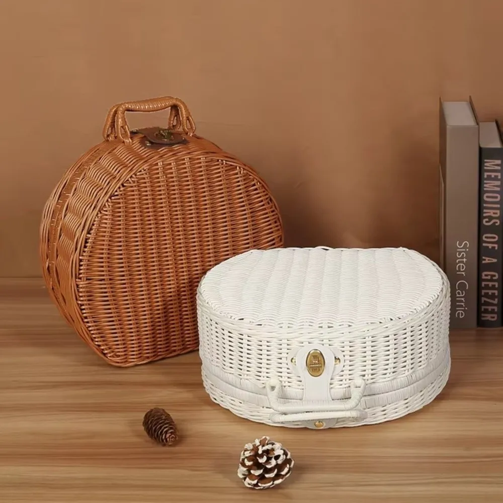 Creative Round Storage Basket Woven Portable Gift Packaging Box Large Capacity Handmade Handheld Suitcase Sundries Organizer
