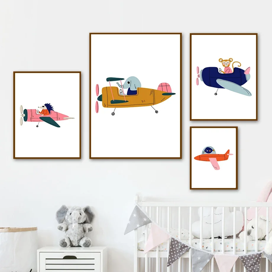 

Airplane Hedgehog Horse Monkey Elephant Bear Wall Art Canvas Painting Nordic Posters And Prints Wall Pictures Kids Room Decor