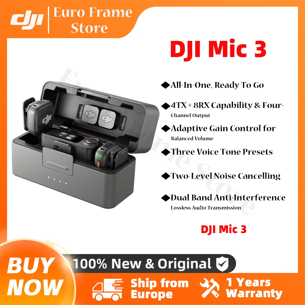 DJI Mic 3 Wireless Lavalier Mic Ultralight Extended Time & Fast Charging 400m Transmission Noise Cancelling Vlog Streaming