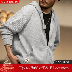 Maden Japanese Vintage Gray Waffle Hoodies for Men Brand Essential Hooded Sweatshirts Amekaji Loose Sport Jacket Jogger Pullover