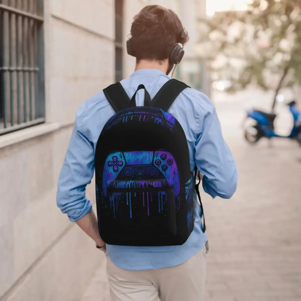 Game Controller Graffiti Design Student Backpack School Bag Hiking Travel Daypack for Men Women Bookbag Shoulder Bags