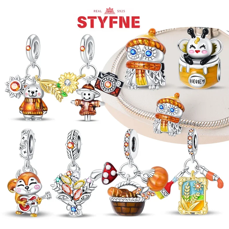 

Real S925 Silver Autumn Series Maple Scarecrow Pumpkin Squirrel Charms Beads Fit Original Bracelet DIY Fine Gifts for Women