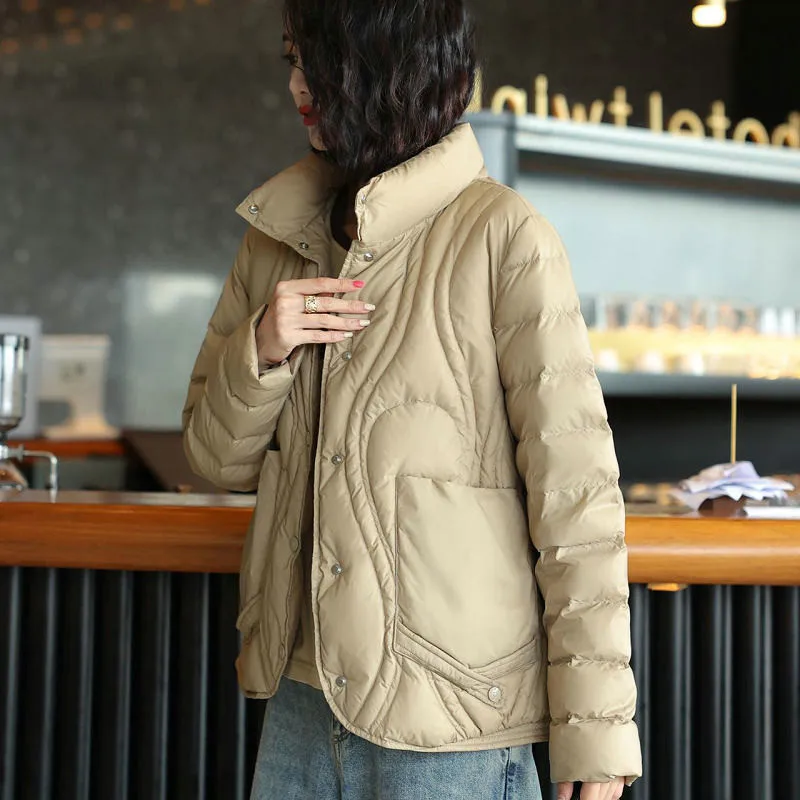 2023 Autumn Winter Women Stand Collar Down Coat Warm Light Thin White Duck Down Jacket Parkas Ladies Short Slim Puffer Outwears