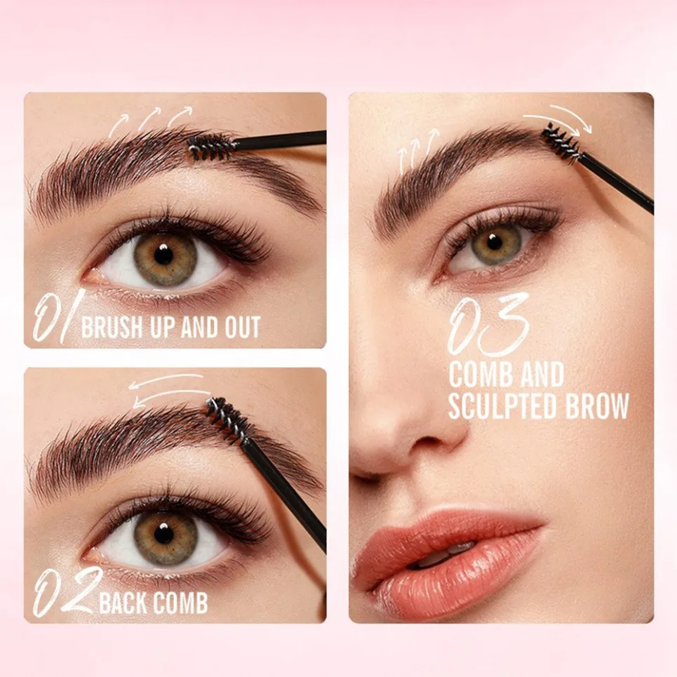 Vegan Makeup Double Ended Brow Gel With Comb Private Label Strong Hold Clear Wild Eyebrow Styler Custom Logo