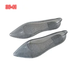 Lady Jelly Pointy Toe Waterproof Slip-On Mary Jane Clear Sole Flats For Raing Day PVC Anti-Skip Ballet Shoes Grey Gold 3-41 25cm