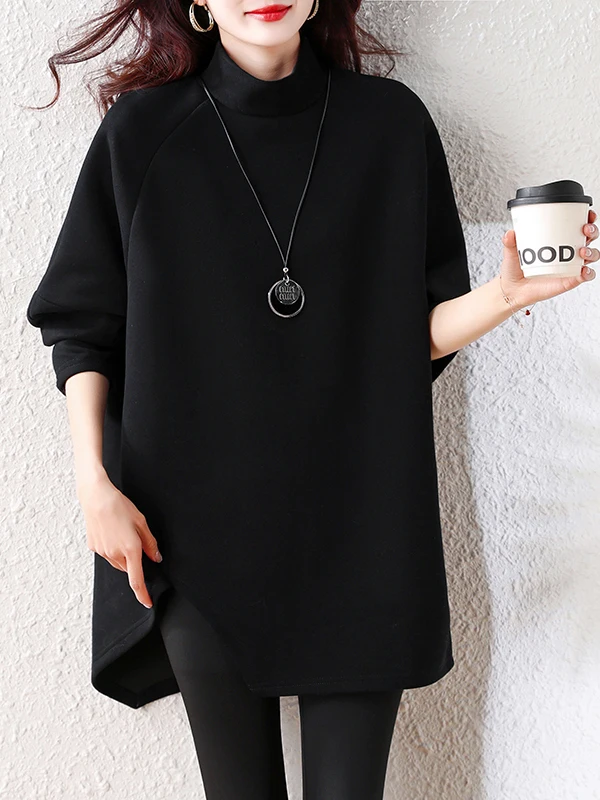 Losse lange Sve-hoodie Dames plus maat Spring Faion Inner Wear f Hoge kraag Casual Comfortabel Boting irt