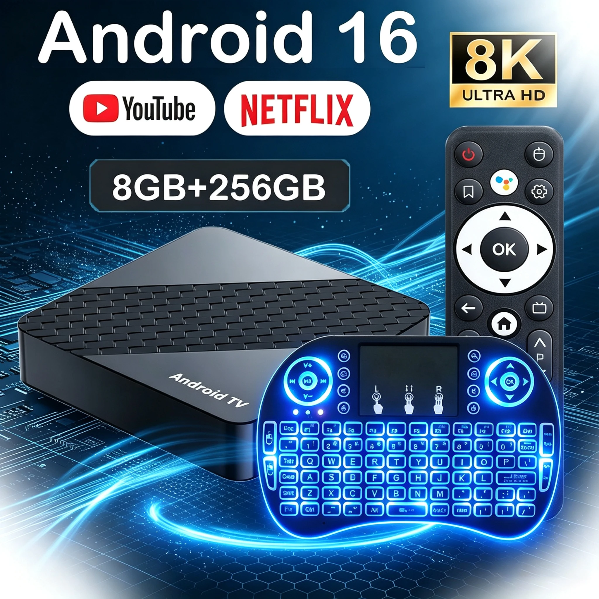 Smart Android 16 TV Box 8GB+256GB Rockchip RK3518 Netflix Google Assistant Video Bluetooth6.0 Media Player Very Fast Set Top Box