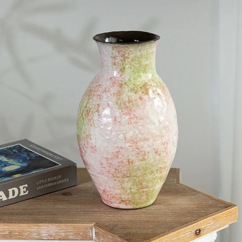 Ceramic Vase Pink And White Oil Painting Fresh Flower Decoration Water Planting Flower Arrangement Home Vase Living Room