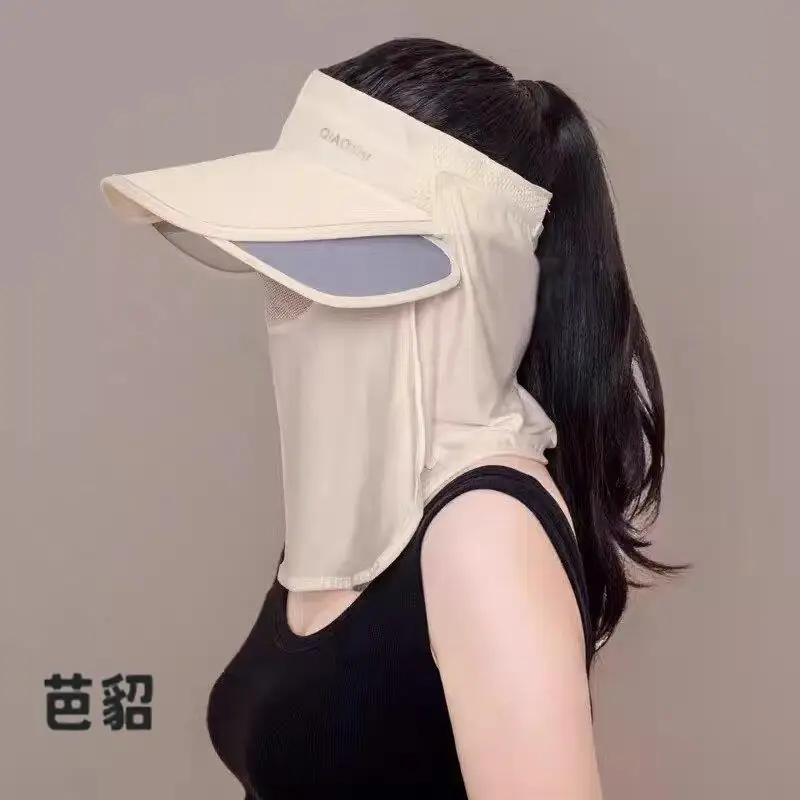 

Ice Silk UV Protection Face Mask Women's Neck Protector Integrated Empty Top Sun Hat Cycling Windproof Anti-UV Mask