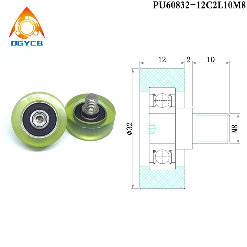 1 peça 36mm de diâmetro com rosca externa de poliuretano formando rolo de rolamento PU 620036 -16C1L10M8 OD 36mm Roda de polia de borracha macia PU