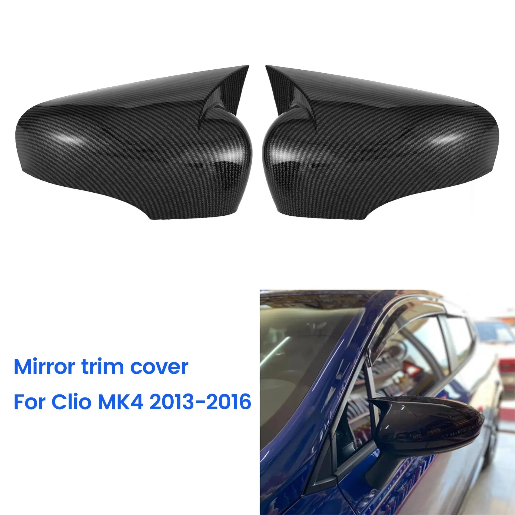 

Car Carbon Fiber Ox Horn Rearview Side Glass Mirror Cover Trim Frame Side Mirror Caps for Renault Clio MK4 2013-2016