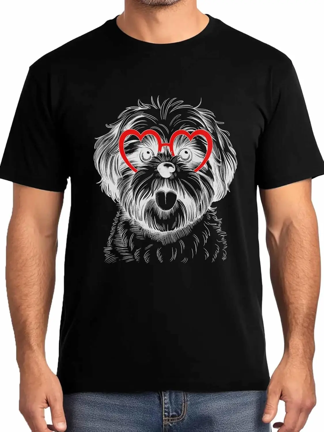 

Cute Dog Mens T-Shirts,Short Sleeve Quick Drying T Shirts for Men Crew Neck Tee Red Love Glasses Men's T-Shirts