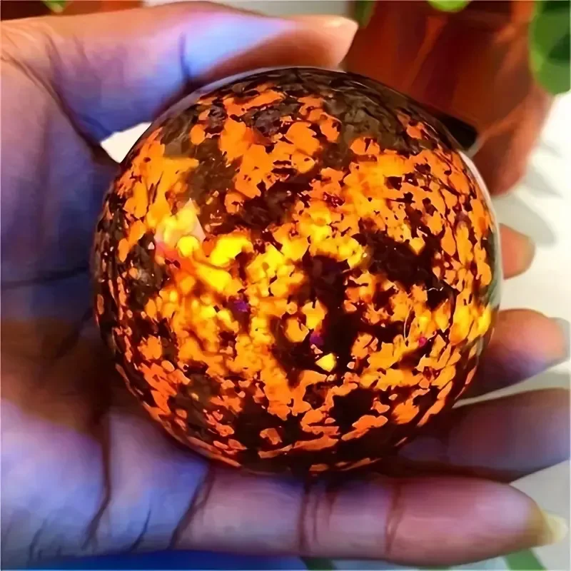 Fluoresce Sphere Natural Crystal Flame Stones Ball Energy Healing Spiritual Home Decor Gift Collection + Ball Seat