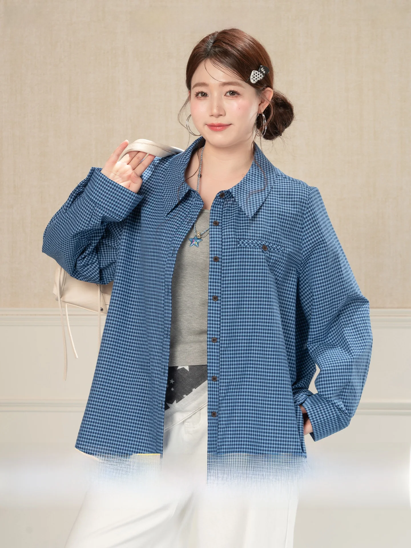 

Heynew plus Size Women's Vintage Plaid Shirt Jacket Unique Slimming Lazy Weekend Top Spring Season Ladies Fashion Inner Wear