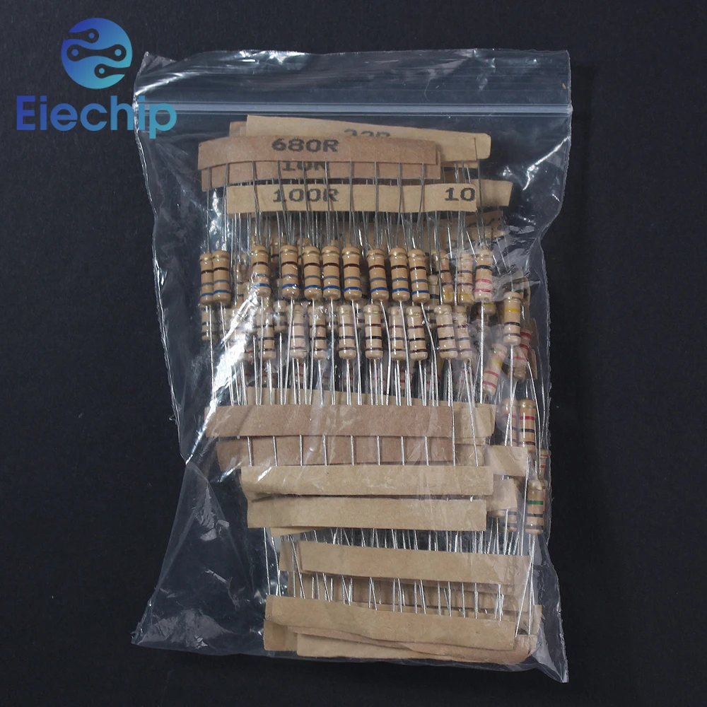 Imagem -04 - Jogo Sortido do Bloco do Resistor do Filme do Carbono 20 Tipos Resistência 1w 10 Ohms1m 6.8k 10k 22k 47k 68k 1m Resistores 200 Pcs por Conjunto