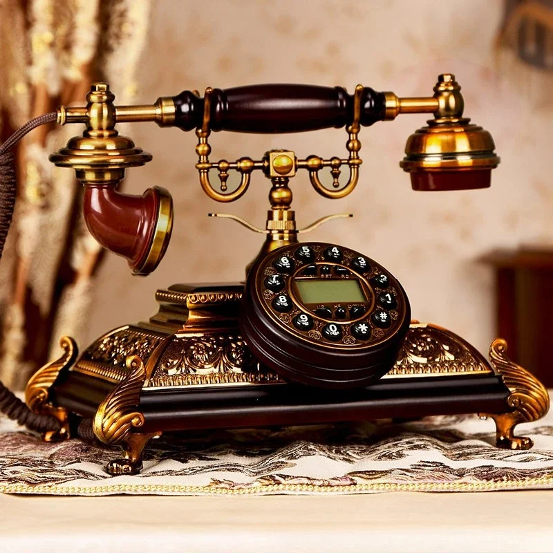 European-style antique telephone landline household high-end retro fashion creative old-fashioned telephone solid wood plug-in
