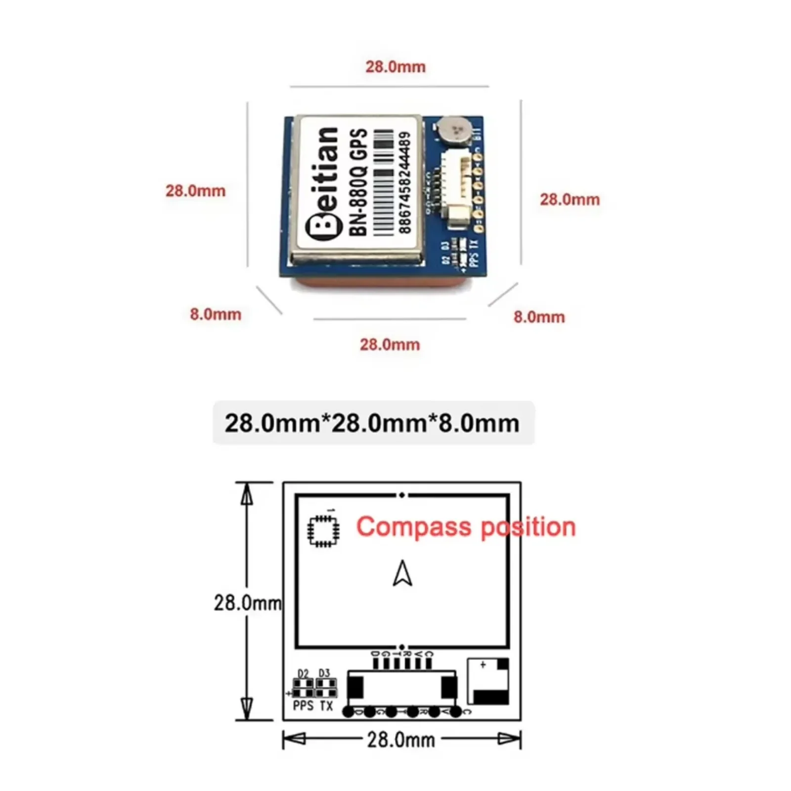 Beitian BN-880Q BN880Q GLONASS Módulo GPS duplo QMC5883L Bússola GNSS GPS GLONASS Módulo GPS de controle de voo duplo para PIX-HAWK