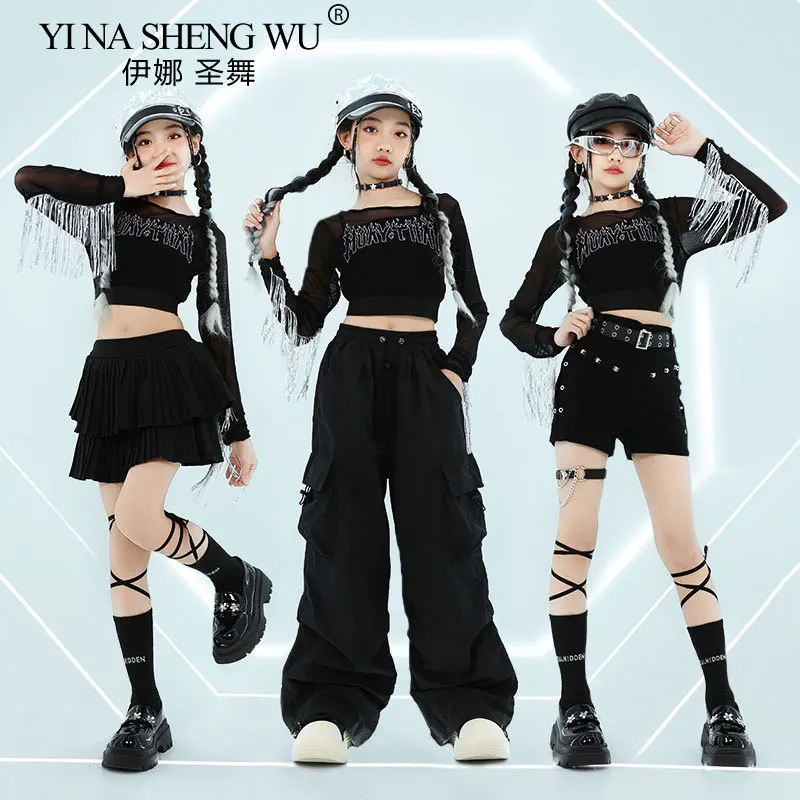 

Dance Performance Costumes Childrens Hip Hop Clothing Female Trendy Cool Jazz Dance Navel Baring Western Outfits Kids Apparel