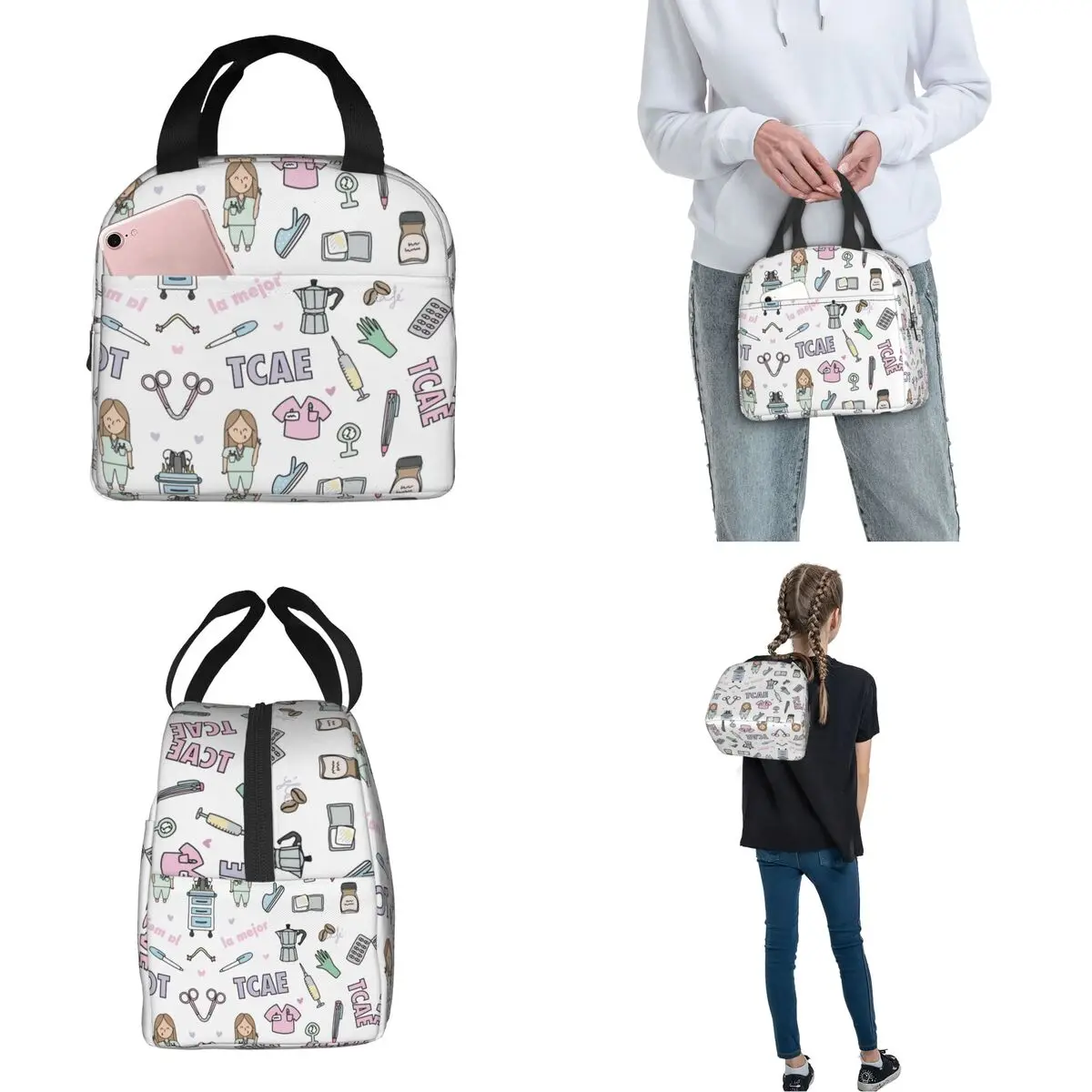 Enfermmera-Enfermmera Lunch Bags para Médico e Enfermeira, Sacos Térmicos, Piquenique Portátil Oxford Lancheira, Bento Pouch