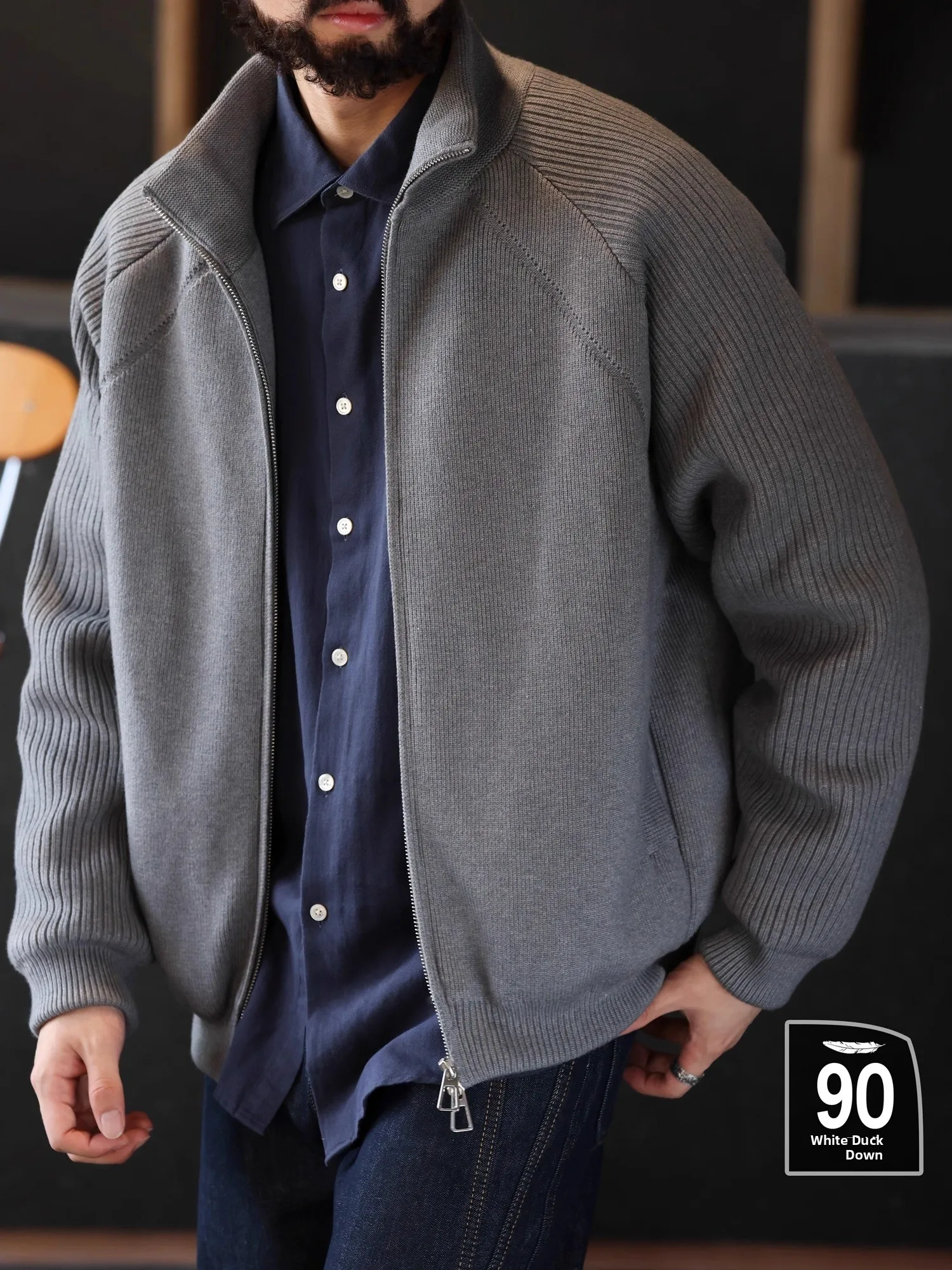 

Мужской зимний кардиган-пальто большого размера в американском ретро-стиле, повседневный, с теплым воротником, на 90% пуху, вязаный, на молнии