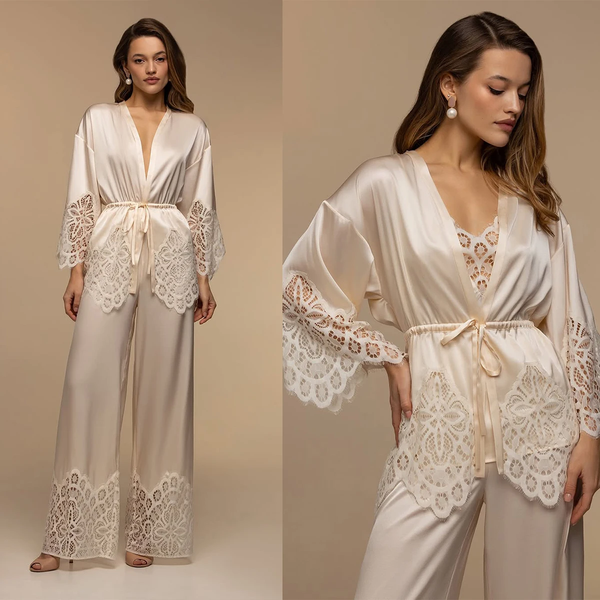Graceful Bride 2 Piece Set Robe And Nightgown Appliques Gowns Photo shoot Sleepwear Bathrobe Prom Bridesmaid Pajamas Custom Made