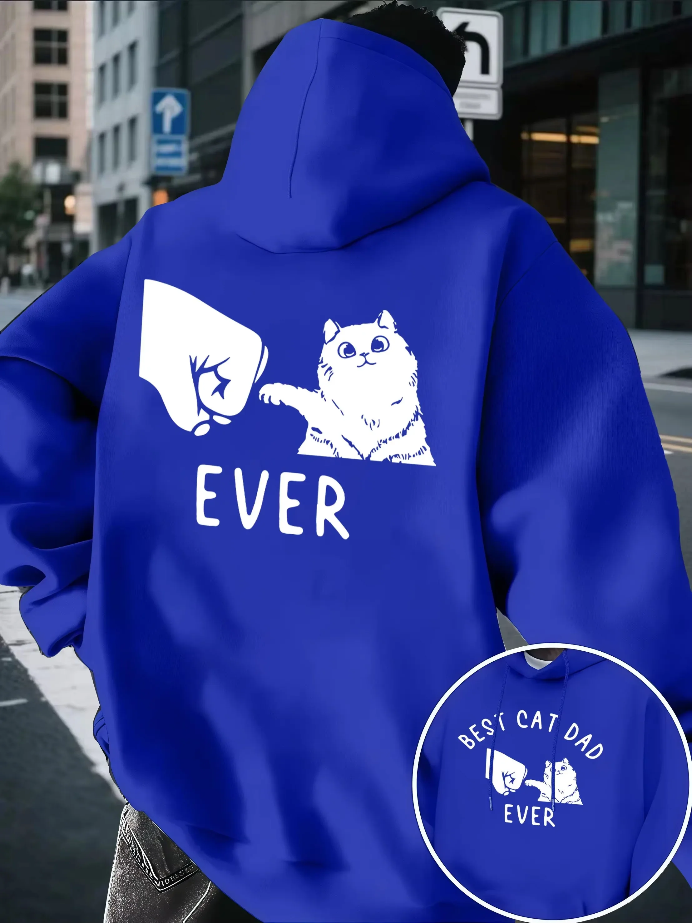 Autumn and winter new men's and women's hooded sweatshirt with pockets, double-sided printed cat pattern, comfortable fabric