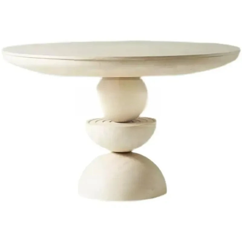 A  wood dining table, retro ivory white dining table, round black, modern simple hotel clubhouse negotiation table