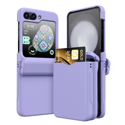 Plastic with Card Holder Phone Case for Samsung Galaxy Z Flip 7 FE 6 5 4 3 3Flip6 Flip5 Flip4 Flip3 Full Hinge Shockproof Cover