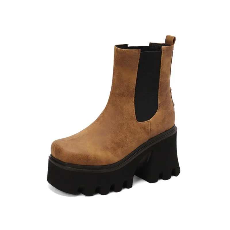 High quality autumn and winter women's shoes  Thick Heel womens fashion boots  Height Increasing Retro simple and elegant