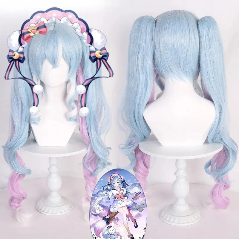 

2025 2023 Snow Miku 90cm Long Anime Cosplay Wigs Fiber Heat Resistant Synthetic Hair