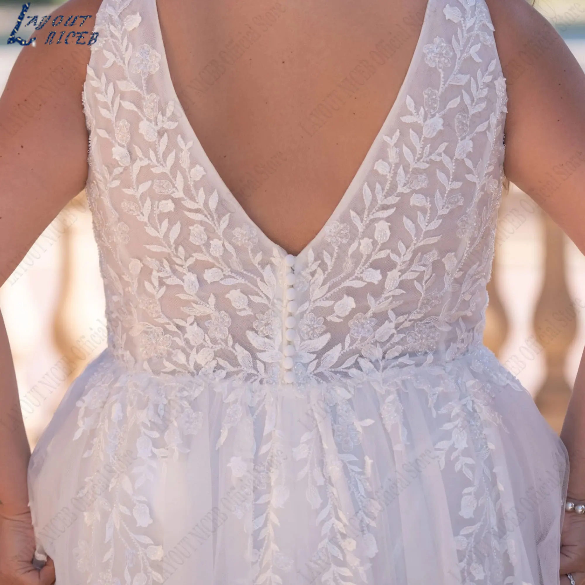 Vestido de novia sin mangas con tirantes finos, traje de novia de talla grande con apliques NICEB, corte en A, tul, espalda descubierta y botonesCalcomanías niceb vestidos de novia de gran tamaño sin mangas y tirantes