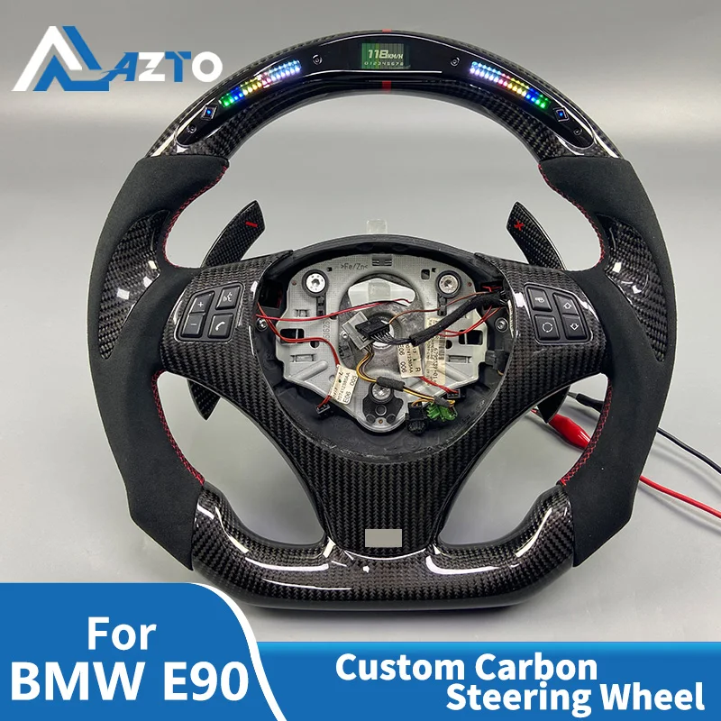 For BMW E90 E91 E92 E93 Custom with Smart LED Leather Real Carbon Fiber Steering Wheel With Gearshift Paddle