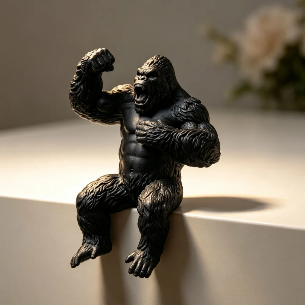 3D Printed Powerful Roaring Ape Motif Desktop Character Ornament Vintage Style Home Accent For Bookshelf Office Desk Decor