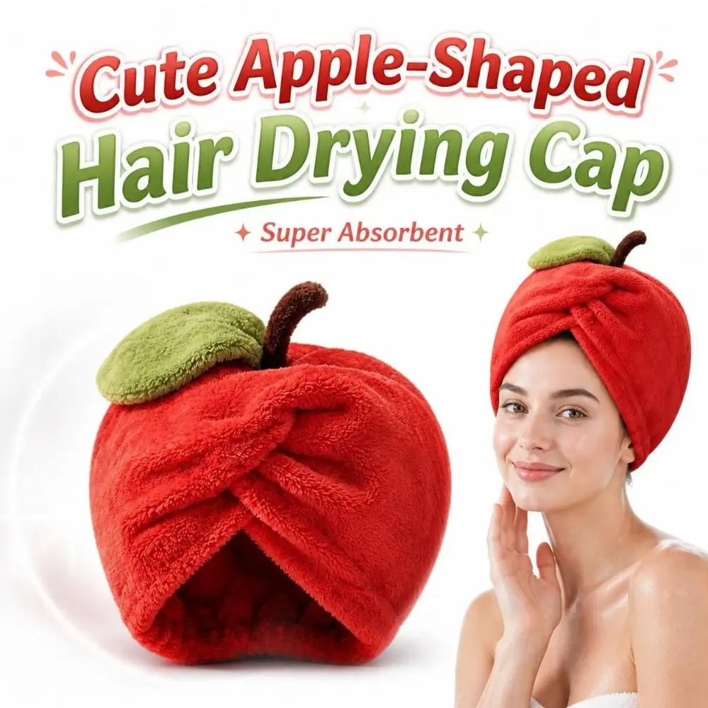 Super Absorbent Apple-shape Hair Drying Cap Thickened Quick Dry Shower Bath Cap Coral Fleece Material Soft Absorbent Hair Cap