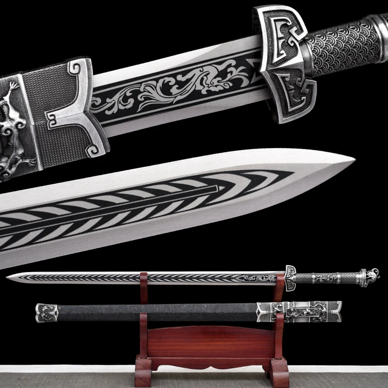 Medieval Han Jian Sword 1060 High Carbon Steel Blade Real Full Tang Sharp Ready Battle Samurai Swords Silver Dragon Katanas